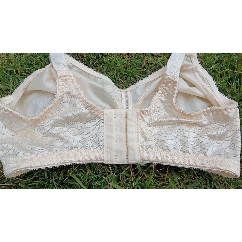 NWOT Bali Double Support Lace Wirefree Bra 34D Ivory Full Coverage Floral Bow - Picture 5 of 9